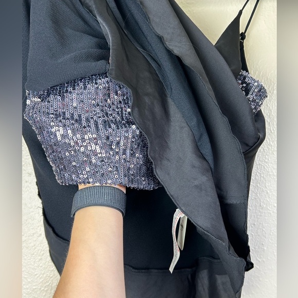 Free People Turn It On Beaded Sparkly Cami Top Black - Picture 4 of 5